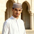 thumbnail image 2 of Men Embroidered Beret Cap Traditional Prayer Hat Soft Velvet Rounded Headwear, 2 of 4