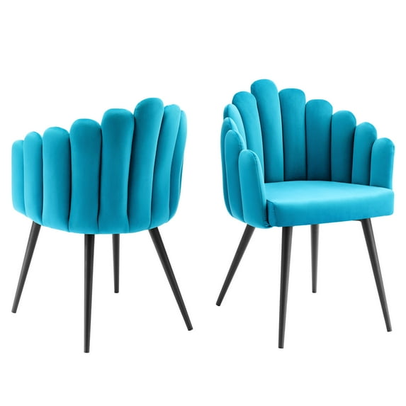 Side Dining Chair, Set of 2, Black Blue, Velvet, Modern Contemporary, Kitchen Room Cafe Bistro Restaurant Hospitality