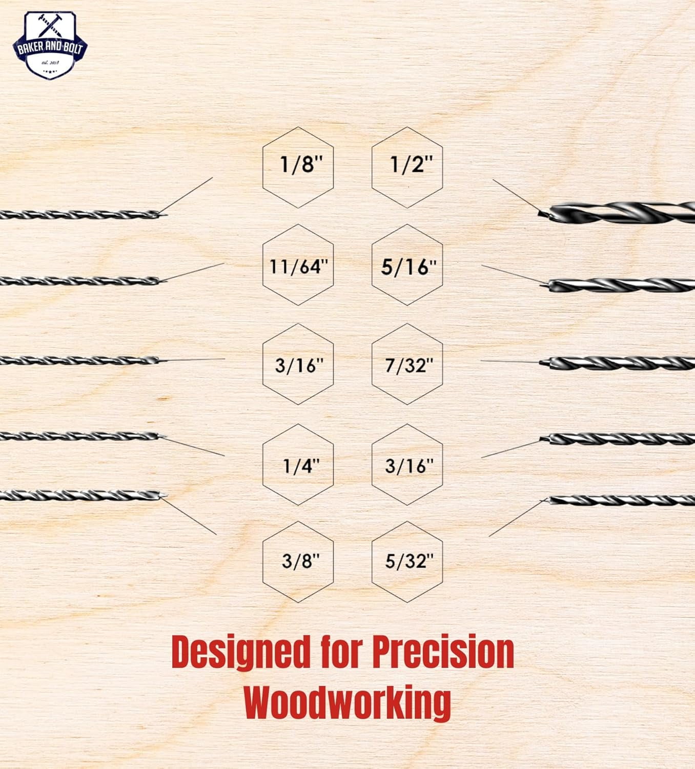 Extra Long 12" Brad Point Drill Bit Set for Wood High-Speed Steel Wood Drill Bits Set Titanium Coated Pack of 10 with Storage Sleeve (10 Pcs Brad Point 12" Long 1/8"-1/2")