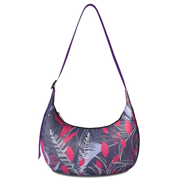 Hawaiian Floral Jungle Leaves Crossbody Bag for Women Tropical Plant Corduroy Shoulder Purse with Adjustable Strap Palm Leaf Crescent Sling Bag