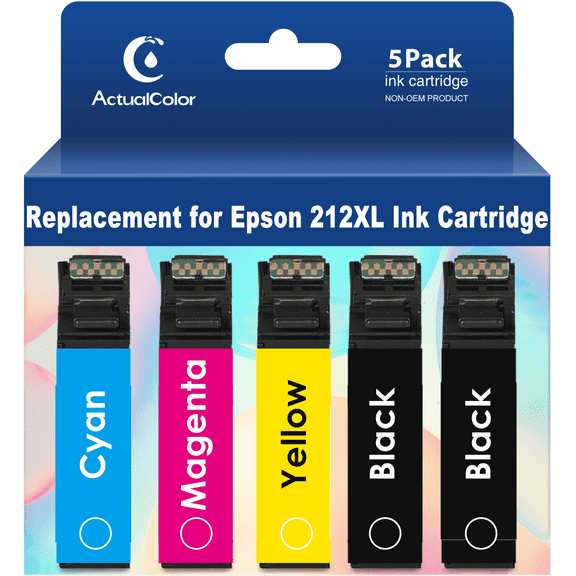 ACTUALCOLOR C Ink Cartridges Replacement for Epson 212 XL 212XL T212XL T212 Combo Pack, 5 Pack