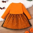 thumbnail image 3 of Toddler Baby Girl Halloween Dress Bat Print Long Sleeve Tulle Dress Cotton Comfort Kids Crewneck Fall Cute Casual Dress, Orange, 2 Years, 3 of 6