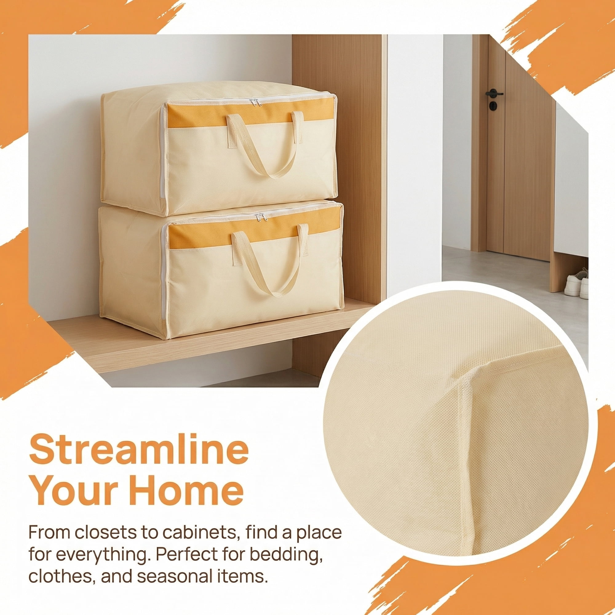Unique Bargains Foldable Storage Bags for Taking in Clothes Beige 23.6"x15.7"x9.8