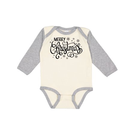 

Inktastic Merry Christmas Hand Lettering with Snowflakes in Black Gift Baby Boy or Baby Girl Long Sleeve Bodysuit
