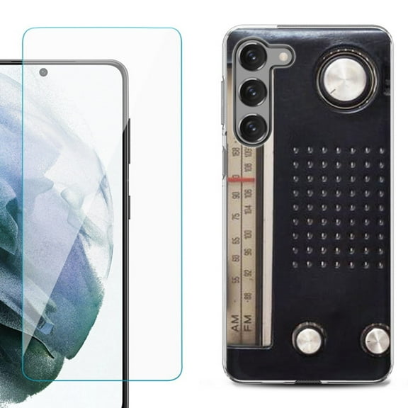 Shockproof Fashion Phone Case for Samsung Galaxy S23  / S23 Plus 5G, with Tempered Glass Screen Protector, by OneToughShield ® - Vintage Radio