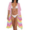 thumbnail image 3 of HELLHERO Colorful Pattern Long Kimono Swimsuit Cover Up High Quality Fabrics Half Sleeve Free Size Bathing Suit Cover Up for Women, 3 of 6