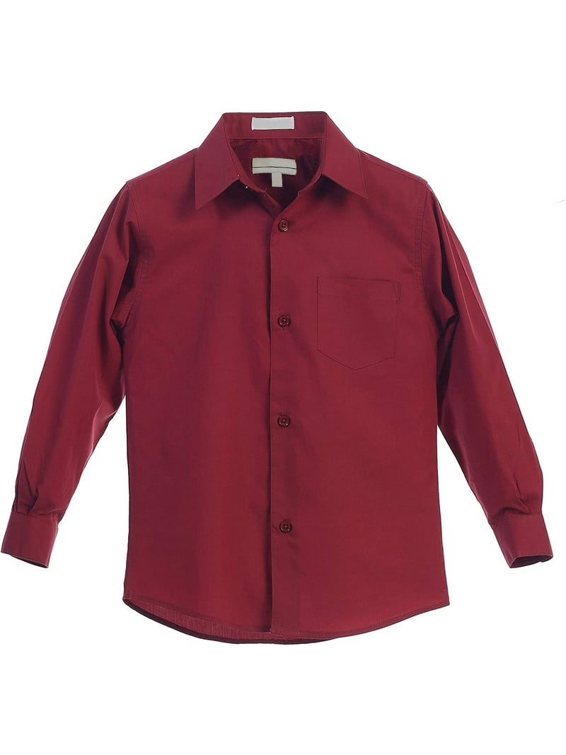 Boy's Classic Fit Long Sleeve Casual Button Down Toddler Kids Dress Shirt (Burgundy, 4)