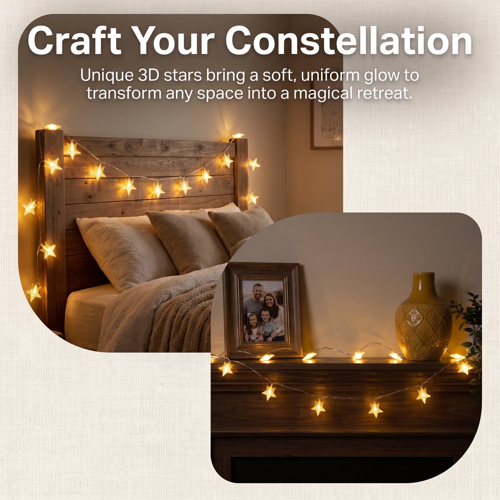 Unique Bargains 3D Star Lights with Flexible Design 9.8 ft Warm White Two Battery Operated