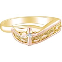 925 Sterling Silver 14K Yellow Gold Plating Round Cut White Diamond Cross Wedding Engagement Ring For Women