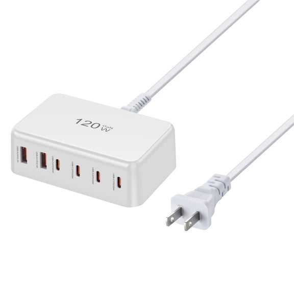 BALoFI 120W 6-Port USB C Fast Charging Station Multi Port Charger Hub for Multiple Devices Home Office Travel White