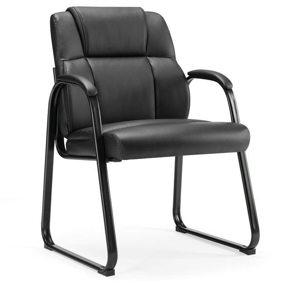 MAYEERTY Guest Chair, Reception Chair with Fixed PU Leather Padded Armrests for Office Waiting Room, Black, 1 Pack