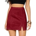 thumbnail image 4 of PULLIMORE Womens Faux Suede Short Skirt A-Line Knee Length Split High Waist Pencil Skirt (S, Red), 4 of 6