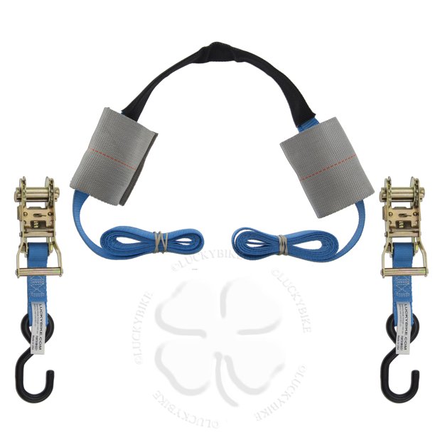 Blue Motorcycle Handlebar Grip Ratchet Tie Down Assembly Harness Transport Strap