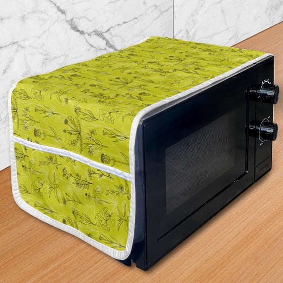 Botanical Microwave Oven Cover, Continuous Pattern with Healthy Plants, Water Resistant Organizer with Pockets for Kitchen, 36" x 12", Yellow Green Grey, by Ambesonne