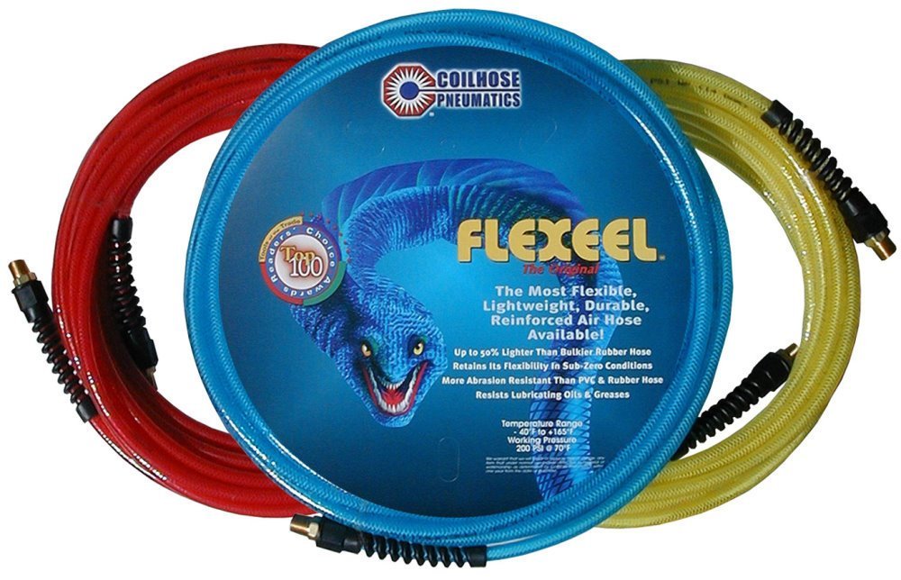 Coilhose Pneumatics PFE60504T Flexeel Reinforced Polyurethane Air Hose 2 50-Foot Length with 3/8-Inch ID 1/4-Inch MPT Reusable Strain Relief Fittings Transparent Blue Coilhose Pneumatics PFE60504T Flexeel Reinforced Polyurethane Air Hose 2 50-Foot Length with 3/8-Inch ID 1/4-Inch MPT Reusable Strain Relief Fittings Transparent Blue