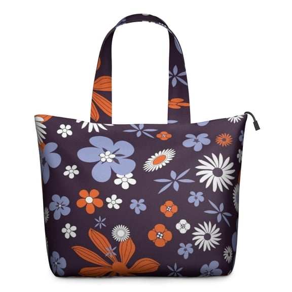 Darkpurple Daisy Flower Orange Petals Pattern Travel Tote Bags for Women Carry On,Large Weekender Bags for Women Travel,Multi Functional Duffle Bag for Work,Shopping,Sports