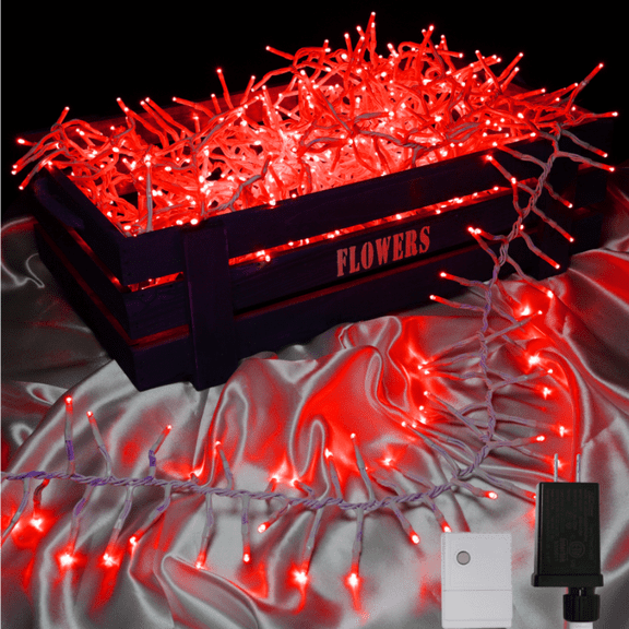 750 LED String Lights Cluster Lights - 41ft Red White Wire Outdoor Waterproof Lights, Plug in Indoor String Lights with 8 Modes & Timer Memory for Xmas, Christmas Tree