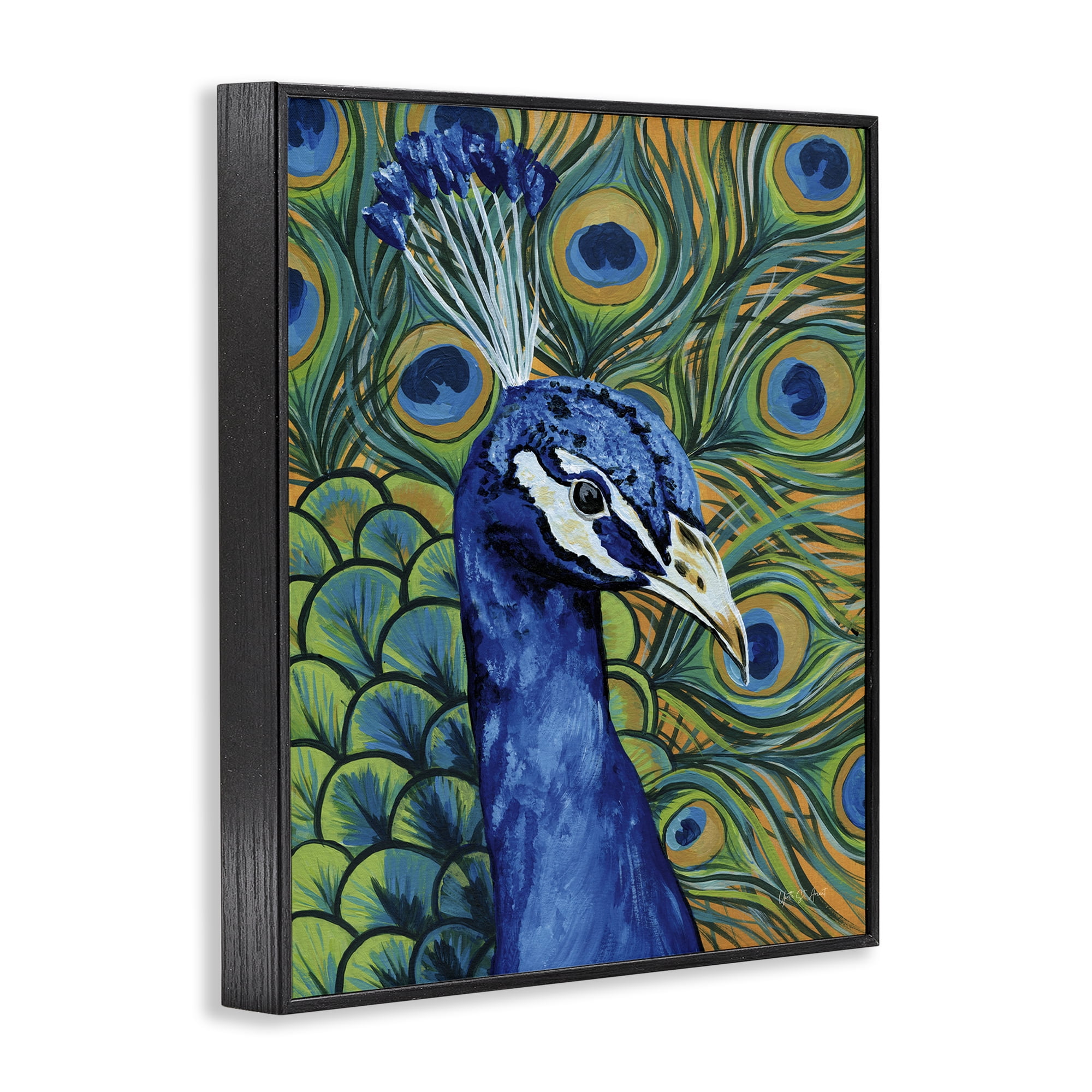 Stupell Industries Bold Peacock Feathers Pattern Animals & Insects Painting Black Framed Art Print Wall Art, 11 x 14