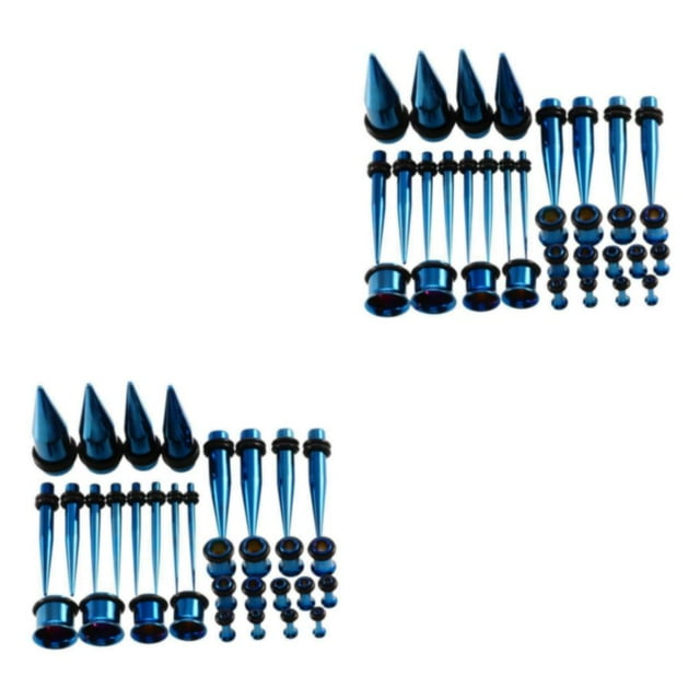 Transemion 36 Pieces Ear Gauges Stretching Kit Expanders 14G-00G Plugs Dark Blue 36 Pcs 2Set