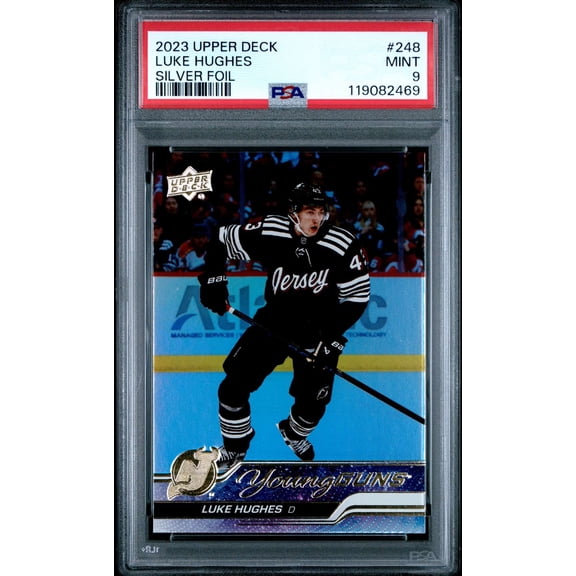 Graded 2023 Upper Deck Luke Hughes #248 Silver Foil PSA 9 Hockey Card