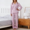 thumbnail image 2 of Pajama Sets for Women 2 piece Long Sleeve Loungewear Button Down Collar Top and Pants Cozy Fall Sleepwear Purple XXL, 2 of 3