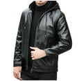 thumbnail image 2 of JXMVOJ Men's Leather Jacket Motorcycle Jacket Waterproof Windproof PU Moto Vintage Bomber Hoodie with Hood, 2 of 9