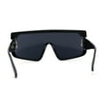 thumbnail image 4 of Womens 80s Flat Top Thick Plastic Shield Sunglasses All Black, 4 of 4