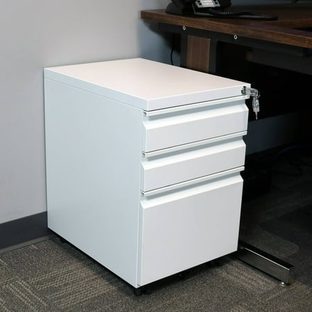 CASL Brands Rolling Mobile File Cabinet Pedestal with Keyed Lock, Small Steel 3-Drawer Filing Storage System,