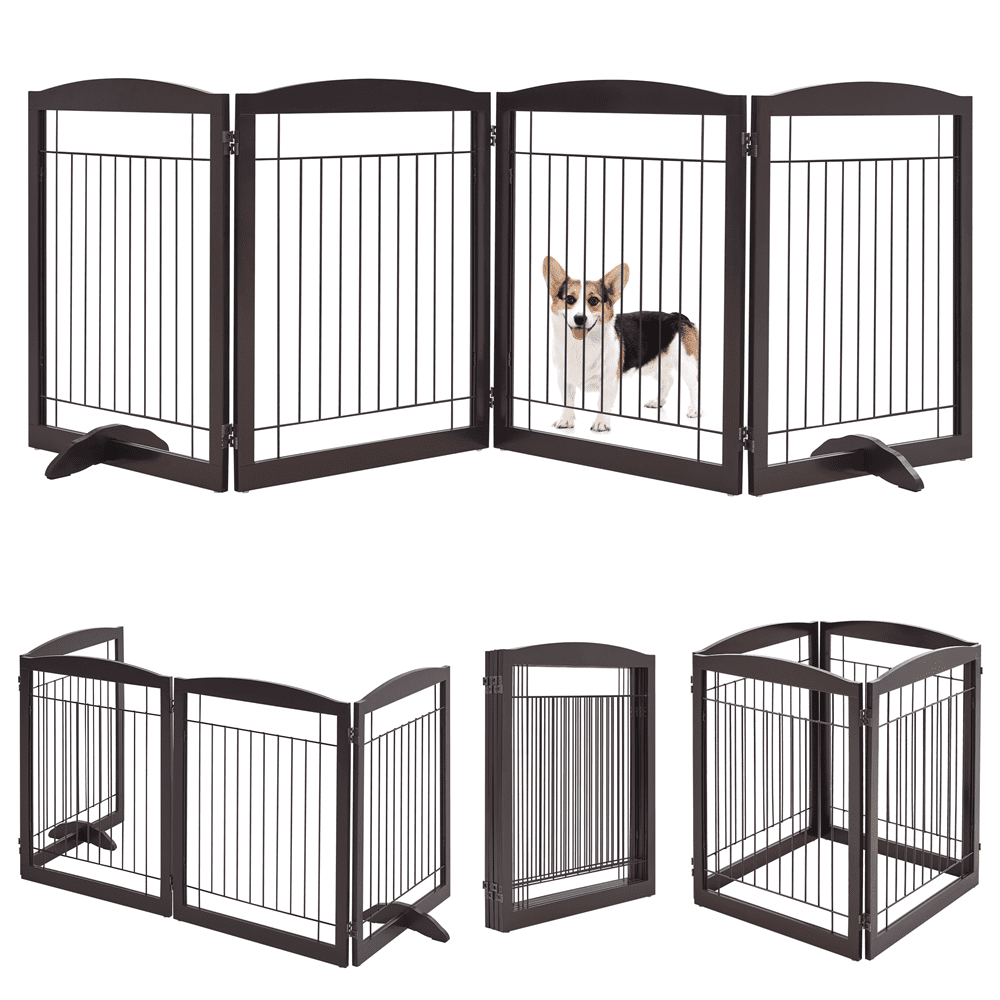 Alden Design 31.5" Height Foldable Pet Gate with 2 Support Feet, Espresso