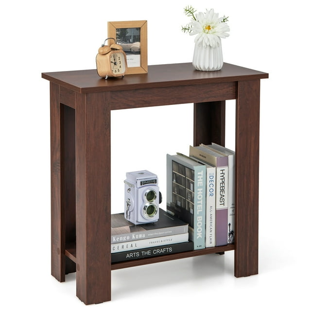 Gymax Table d'Extrémité à 2 Niveaux Table de Chevet Moderne pour Sofa Table de Nuit Compacte avec Tablette de Rangement