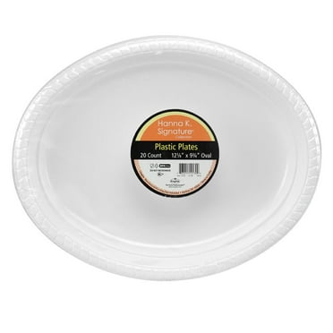EcoQuality 12.25"x9.75" White Oval Plastic Plate – China Like Party Plates, Heavy Duty Dinner Serving Plate, Platter, Weddings, Baby Showers, Catering (40)