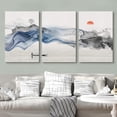 thumbnail image 3 of IDEA4WALL Canvas Print Wall Art Set of 3 Blue & Dark Smoke Over Fisherman & Red Sun Abstract Shapes Modern Art Decor Nature Minimalist Geometric Artwork for Rooms - Unframed 24"x36"x3, 3 of 5