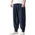 thumbnail image 2 of Puntoco Pantalones casuales de moda de color sólido de lino y algodón sueltos para hombres, 2 of 3