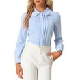 thumbnail image 1 of INSPIRE CHIC Women's Button Down Shirt Peter Pan Collar Puff Long Sleeve Contrast Trim Work Blouse L Light Blue, 1 of 6