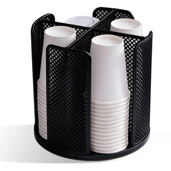 Rotating Paper Cup Dispenser, Disposable Coffee Cup Dispenser with 4 Compartments Paper Cup Holder for Restaurant, Coffee Station, Bar, Office, Home