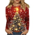 thumbnail image 2 of Horkkom Christmas Shirts for Women Holiday Party Xmas Tree Print Long Sleeve Shirts Plus Size Crewneck Christmas Tops XXXXXL, 2 of 9