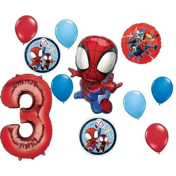 Spidey and His Amazing Friends 3rd Birthday Party Supplies 11pc Balloon Bouquet Decorations