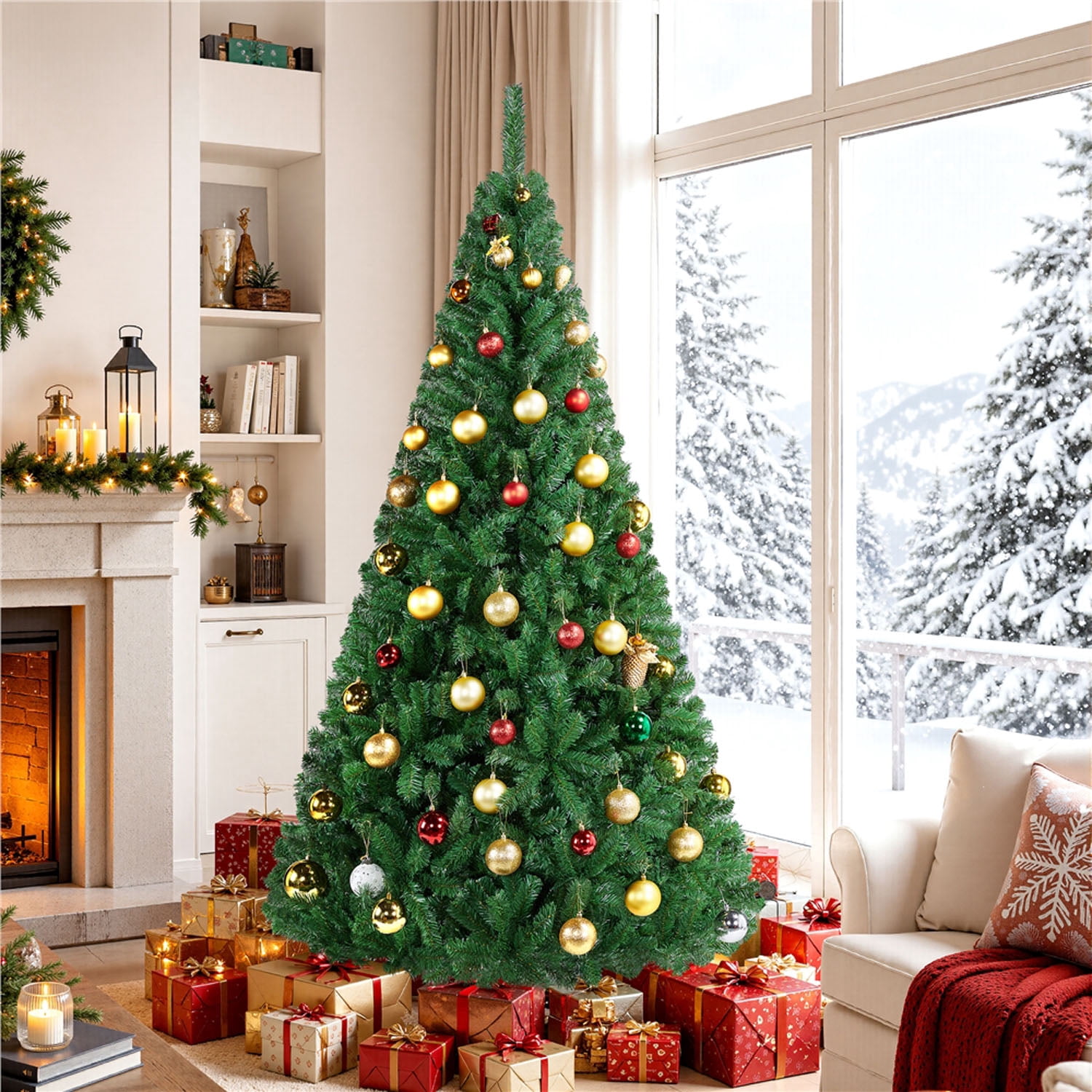 Alden Design 7.5FT Lifelike Artificial Christmas Tree with PVC Tips and Foldable Stand, Green