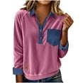 thumbnail image 2 of AUNVITO Women's Casual Sweatshirt Long Sleeve Turn-Down Collar Denim Patchwork with Stitching Detail Fashionable and Sporty Style, 2 of 8