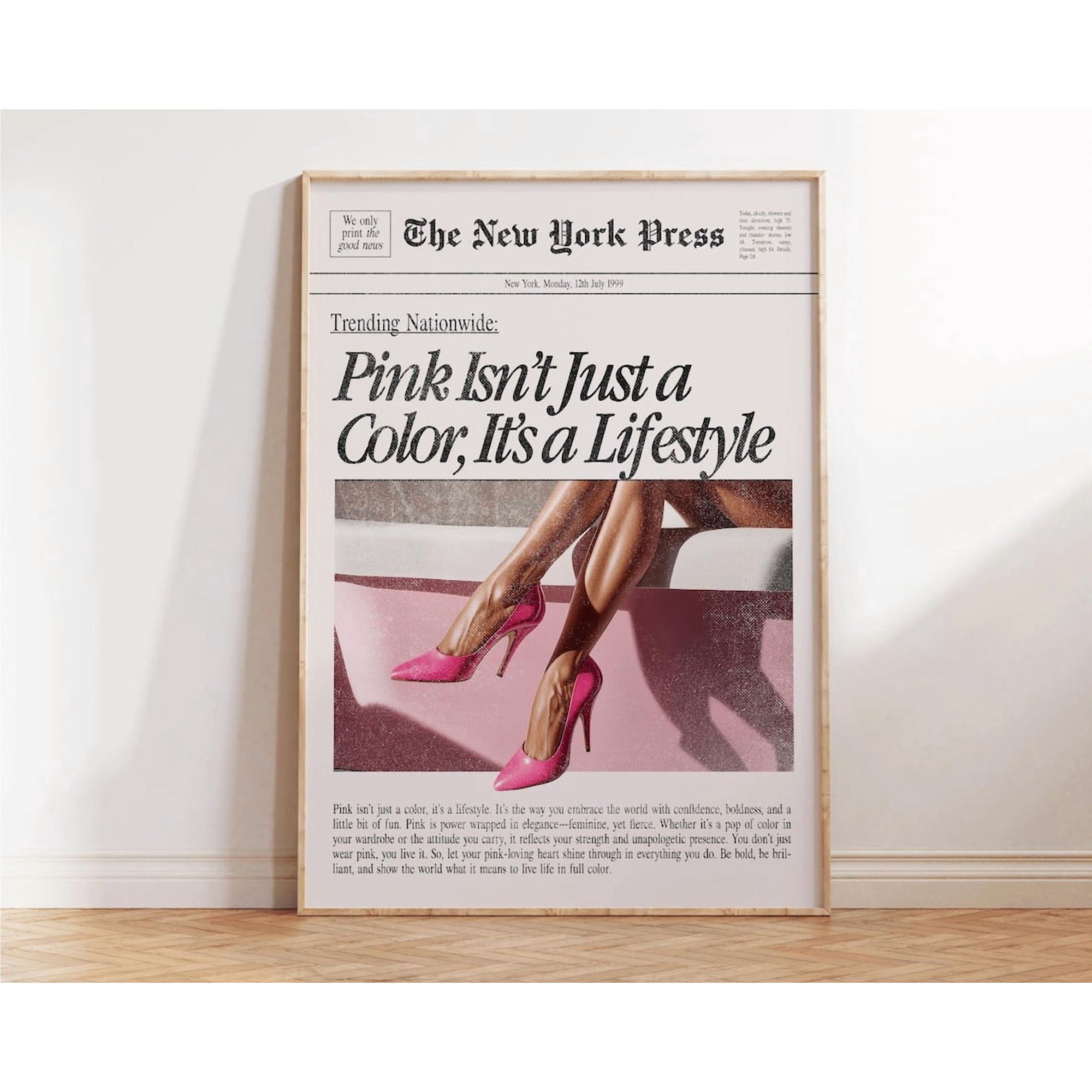 Life Is Better In Pink Print, Retro Girly Wall Art, Vintage Pink Decor For Bedroom Or Apartment, Trendy Preppy Decor