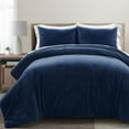thumbnail image 2 of Lush Decor Modern Solid Ultra Soft Faux Fur Light Weight All Season Comforter Navy 7Pc Set Queen, 2 of 11
