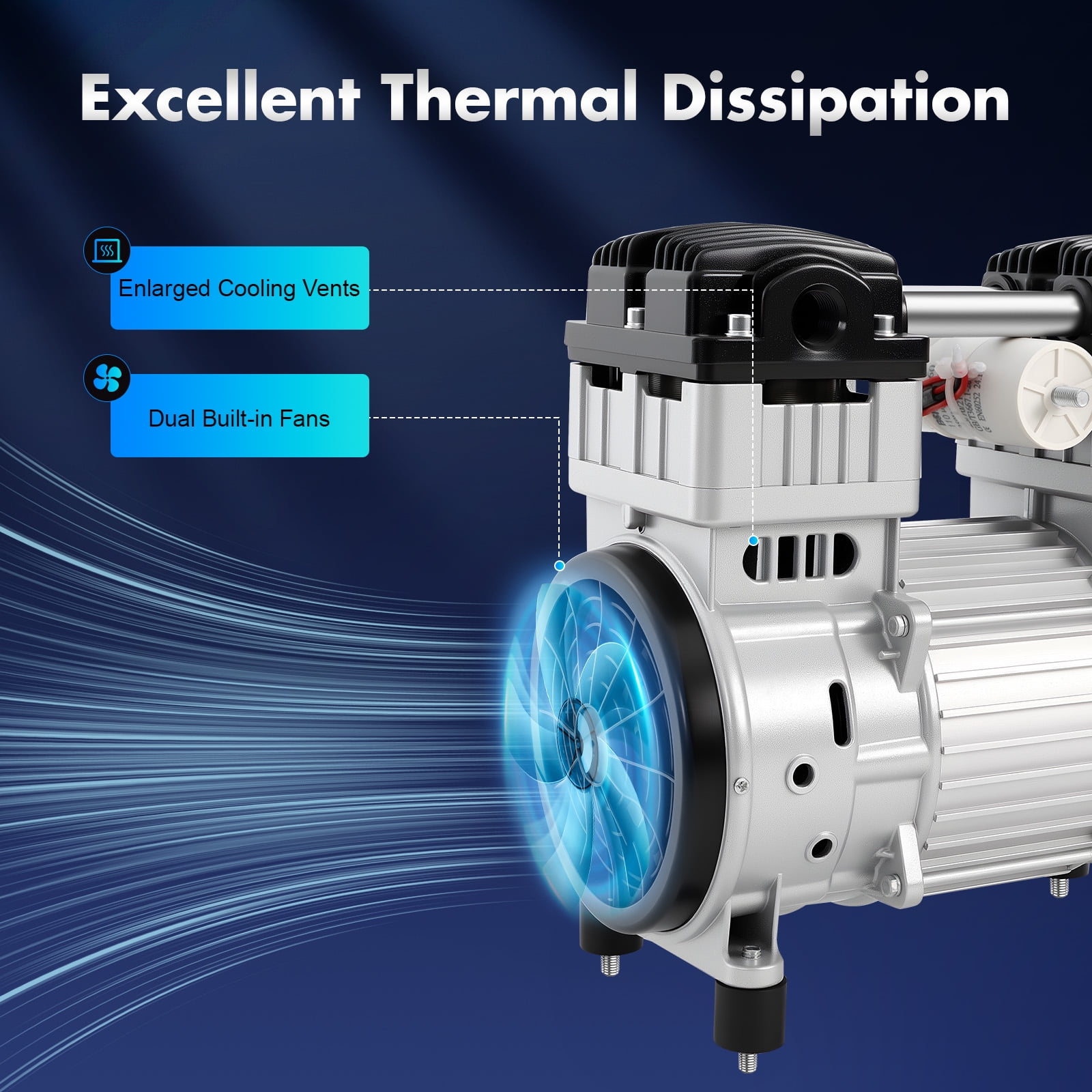 7CFM Oilless Diaphragm Vacuum Pump, 1100W Electric Compressor Head Small Air Mute Motor Count, 200L/min Oil Free Mute Vacuum Pump for Blister Molding Hydraulic Presses Food Processing Packaging