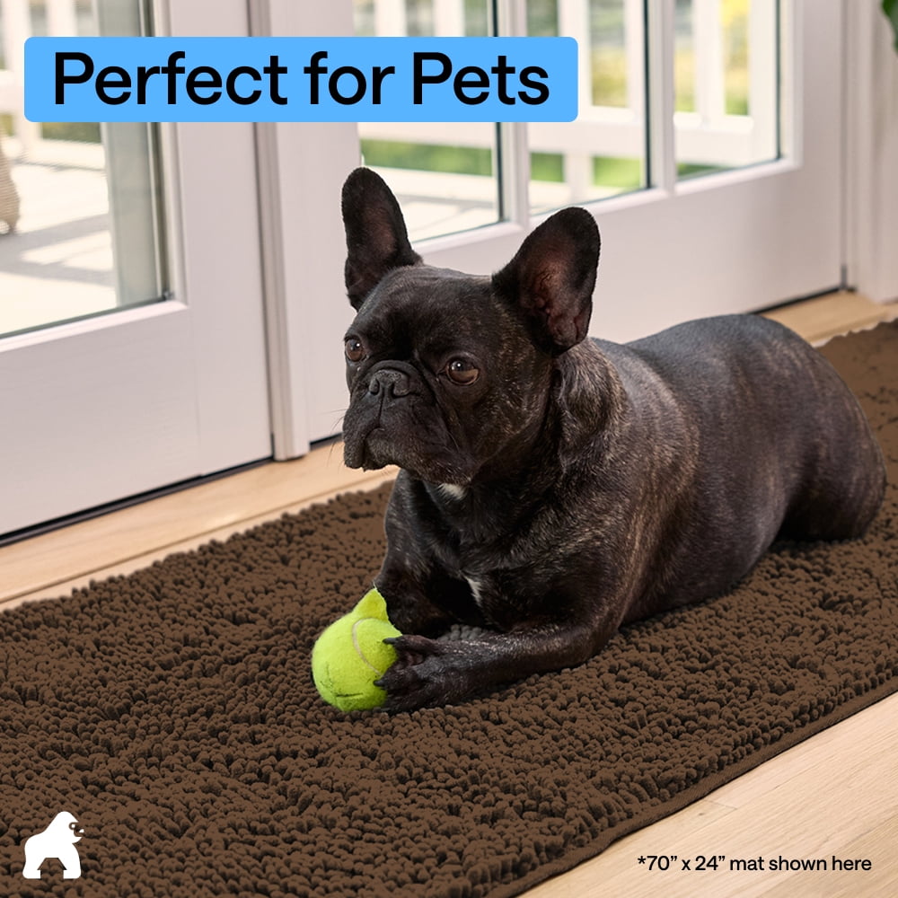 GORILLA GRIP Ultra Absorbent Grippy Doormat for Muddy Dog Paws, 30x20 Machine Washable Soakstopper Rugs Cleaner Floors, Bed Mat for Dirty Dogs, Indoor Entrance Door Rug Pet Bed Mats Brown