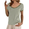 thumbnail image 2 of TODOZO Striped Tshirt Women Workout Shirts Women T Shirts for Women Women's Round Neck Loose Large Size Striped T Shirt Green 6Xl, 2 of 8