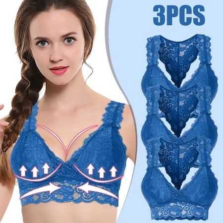 

Shiusina Fashion Women s Lingerie V-neck Comfortable Lace Bra 3 Piece Set Blue M