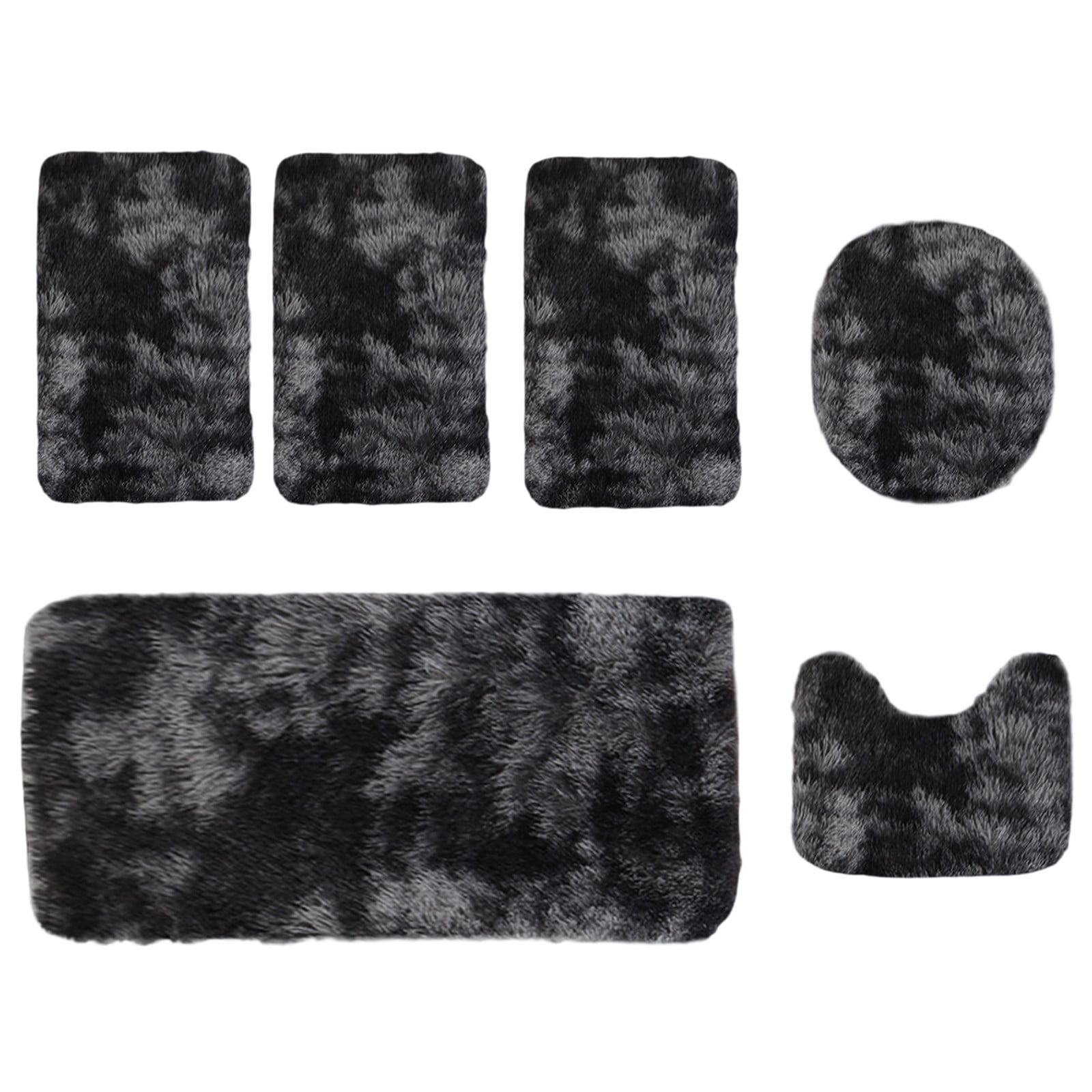 Qocolhg Mixed Colors Shaggy Bath Mats of 6 Piece U-Shaped Contour Toilet Rug, Soft Comfortable Water Absorption Non-Slip Bath Mat, Shower Mat for Floor, Room Door Mat, Machine Washable, Black
