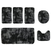 Btomtd 6pcs Multi Shade Bath Rug Set Whole Room Floor Mat Absorbent Layer Thick Toilet Cover Washable, Black