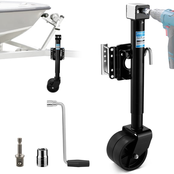 Kohree 2000lbs Trailer Jack with Dual Wheel, 20-24V Cordless Drill Compatible, 12" Lift, for RV Boat,Black