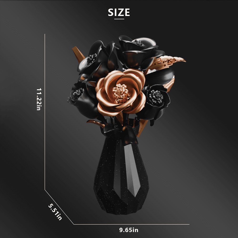 TodayStore Rose Flower Building Sets, Botanical Collection Artificial Bouquet Bricks for Home Decor, Holiday Gift for Women & Valentine's Day 255 PCS (Black).