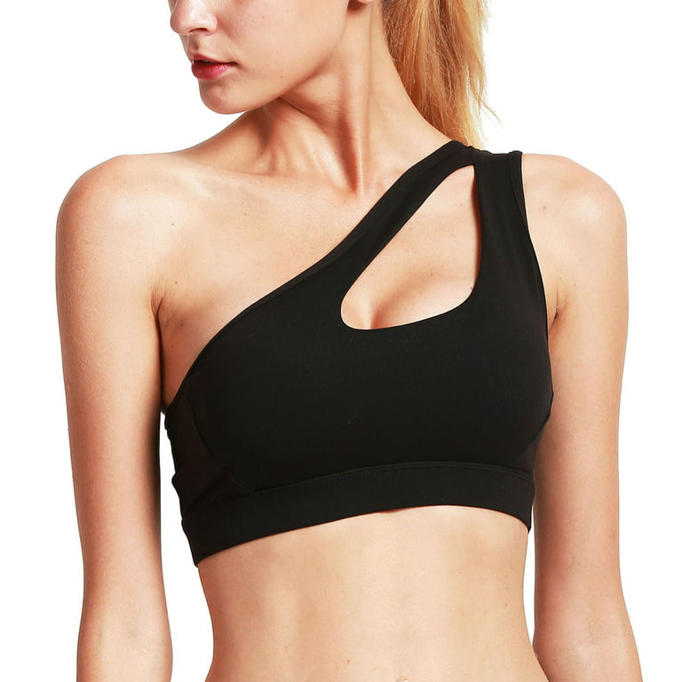 Elbourn Womens Workout Tops One Shoulder Sports Bra Removable